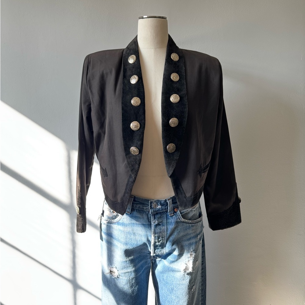 Vintage Cropped Black Suede Trimmed Concho Western Women's Jacket